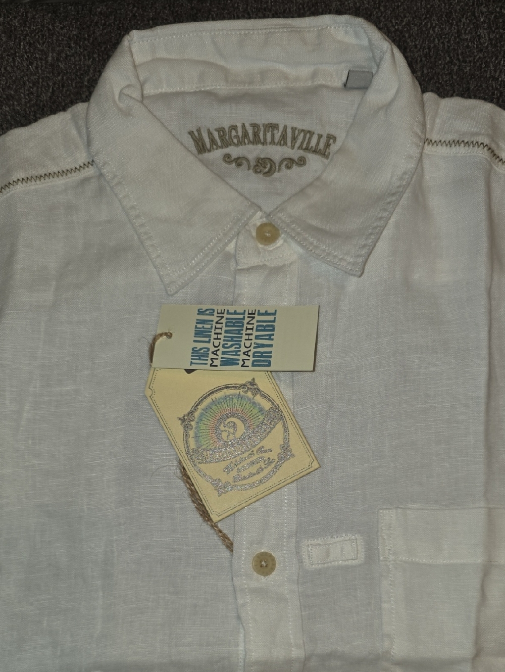 Margaritaville Men's Cream Button-Down Linen-Blend Shirt